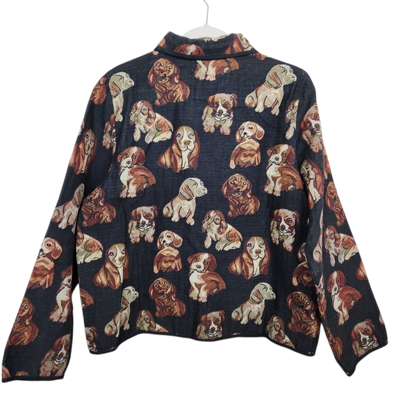 New Direction Vintage Cottagecore Black Puppy Dog Blazer Jacket Womens Size XL - Picture 5 of 9